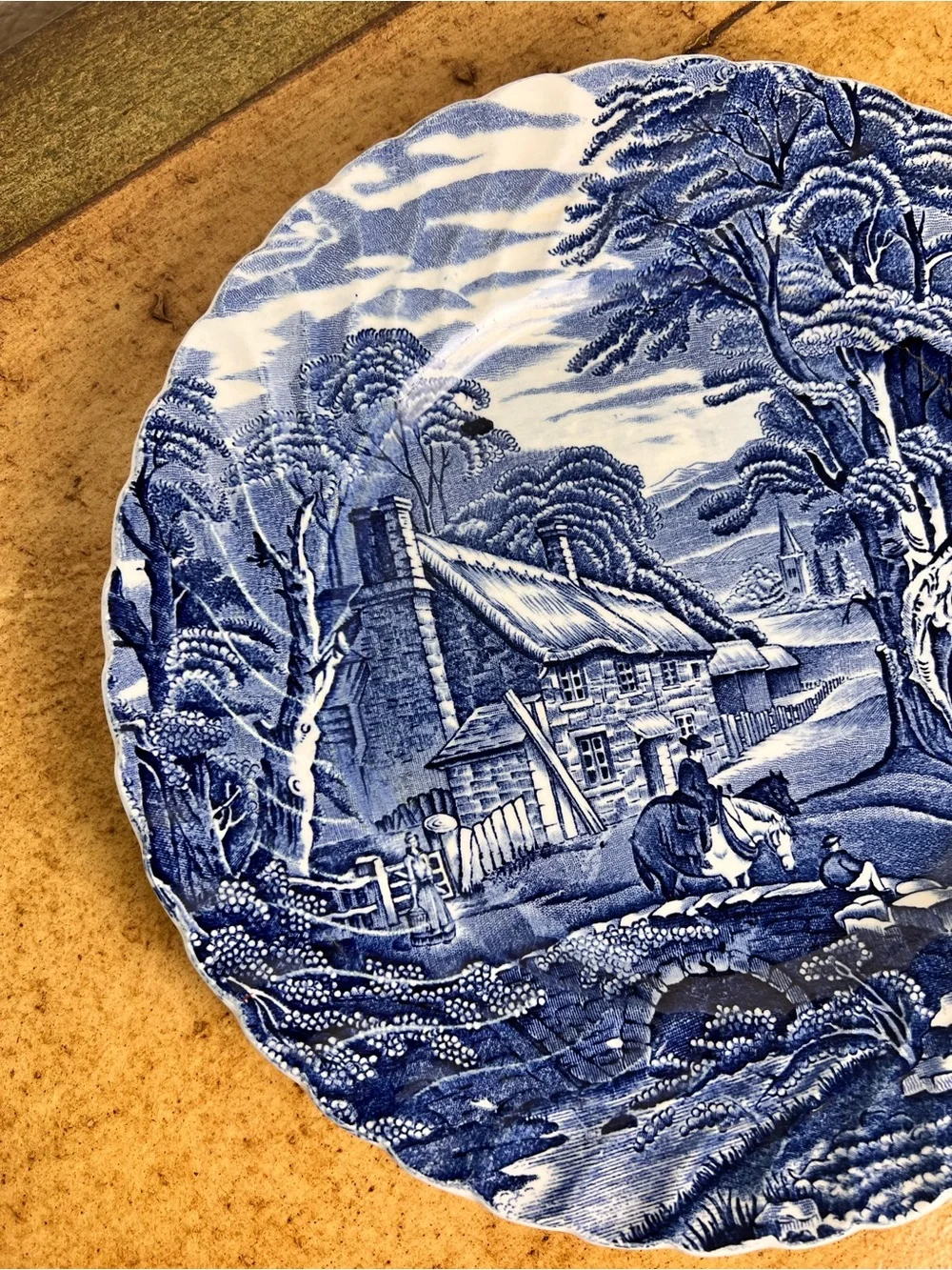Vintage Old Foley James Kent Staffordshire Blue White Hand Engraved Plate 10”